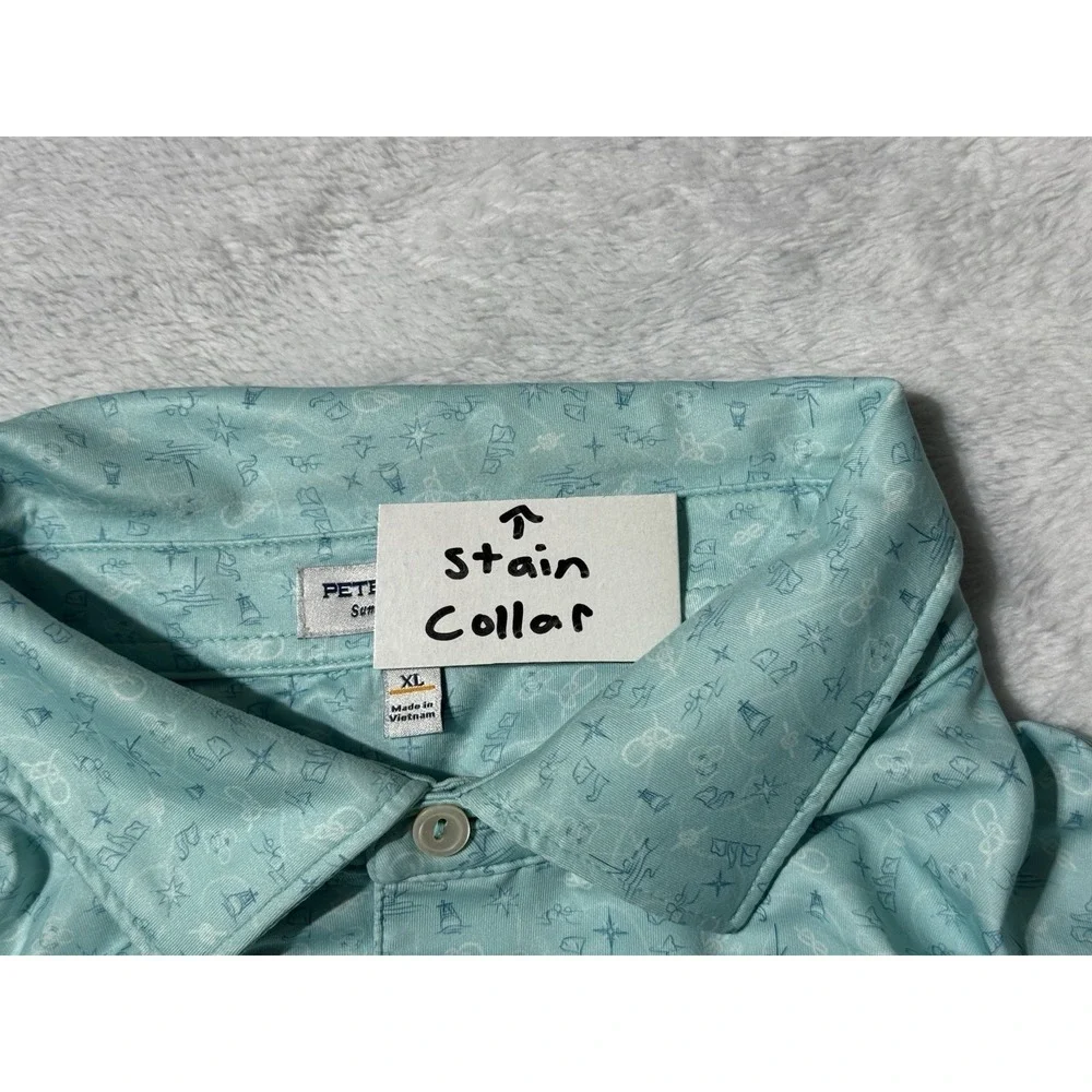Peter Millar Summer Comfort Mens XL Polo Shirt Turquoise Geometric‎ Print Logo